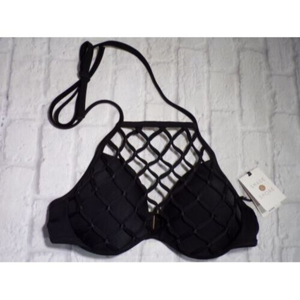 Shade & Shore Womens Bikini Bathing Suit Top Light Lift Halter 34B Black NWT